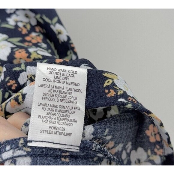 Studio B by Bobeau Women’s Relaxed Navy Blue Floral Knotted‎ Front Blouse M Boho - Picture 7 of 10